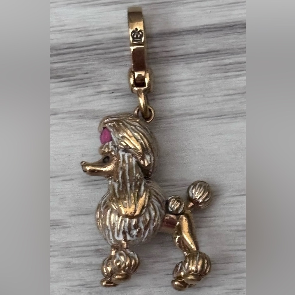 Juicy Couture Gold Poodle Charm with Pink Enamel Bow Lobster Clasp Pendant 💗